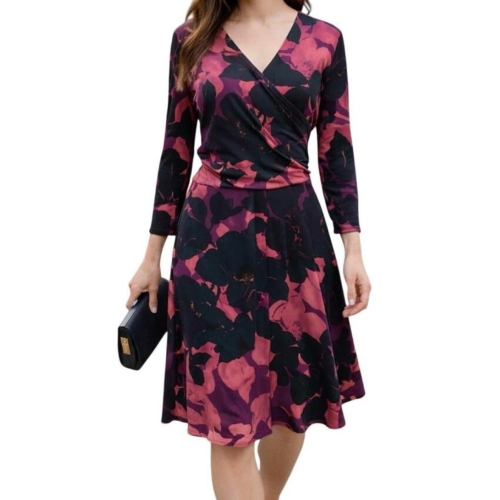CAbi Purple Shadow Floral Faux Wrap Jersey Dress M - Picture 8 of 11